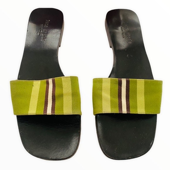 Kate Spade Mona Green Striped Silk Slip On Sandals Size 6 - Picture 2 of 8